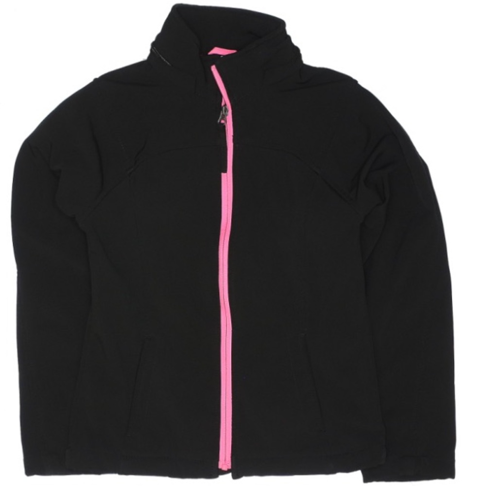 SO solid black pink zip up high neck jacket size youth Medium EUC